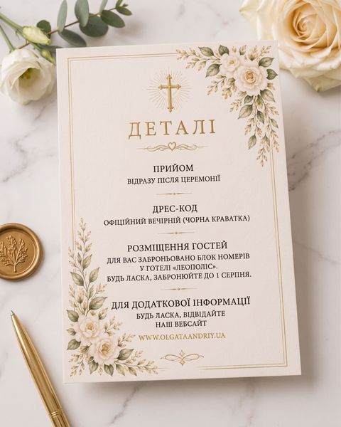 Христианские пригласительные на свадьбу с крестом, золотой рамкой и кремовыми розами, Бежевый