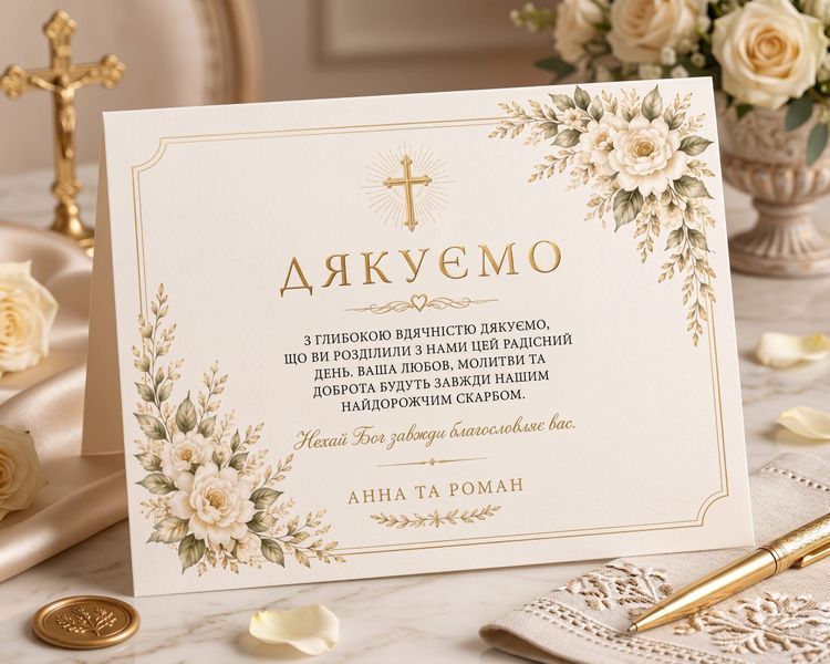 Христианские пригласительные на свадьбу с крестом, золотой рамкой и кремовыми розами, Бежевый