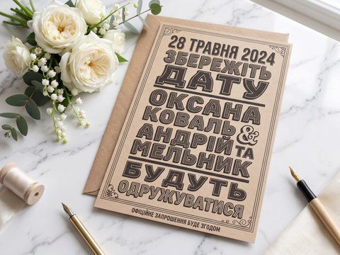 Винтажные пригласительные билеты на свадьбу с ретро-типографикой на крафтовой бумаге, Коричневый