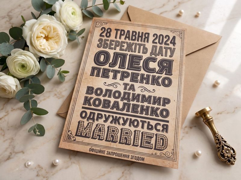 Винтажные пригласительные билеты на свадьбу с ретро-типографикой на крафтовой бумаге, Коричневый