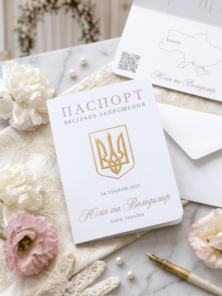 Весільний сет запрошень у стилі подорожі з картою світу та паспортом, Рожевий